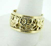 14k Yellow Gold Ring Band with Floral Pierced Design (#J4422)