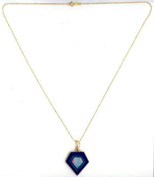 14k Yellow Gold Genuine Natural Opal Intarsia Inlay Pendant with Lapis (#J5581)