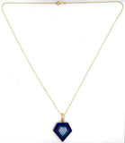 14k Yellow Gold Genuine Natural Opal Intarsia Inlay Pendant with Lapis (#J5581)
