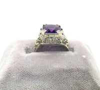 14k White Gold Art Deco Filigree 2.87ct Genuine Natural Amethyst Ring (#J5334)