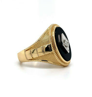 14k Yellow Gold Men's Genuine Natural Black Onyx and Diamond Ring (#J5550)