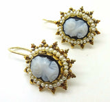 14k Victorian Hard Stone Dangle Earrings with Pearls (#C3488)