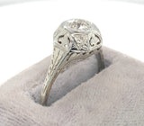18k White Gold Art Deco Filigree .35ct TW Genuine Natural Diamond Ring (#J5945)
