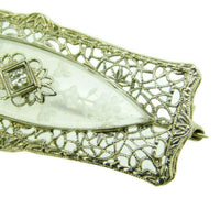 Deco 14k White Gold Filigree Genuine Natural Carved Rock Crystal Pin (#J4747)