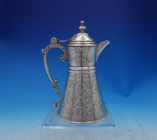 Eyptian .900 Silver Coffee Pot Individual Hand Chased Design 5 3/4" Tall (#3951)