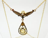 Victorian 10k Yellow Gold Genuine Natural Diamond Lavaliere Pendant (#J3241)