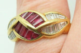 18K Gold Ring with Baguette Genuine Natural Rubies and Diamonds (#J1551)