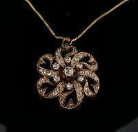 14k Gold 1.5 Carat Mine Cut Genuine Natural Diamond Rosette Pin Pendant (#J5458)