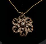 14k Gold 1.5 Carat Mine Cut Genuine Natural Diamond Rosette Pin Pendant (#J5458)