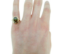 10k Yellow Gold Fire Genuine Natural Agate Ring with Rose Gold Flowers (#J4645)