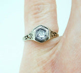 Art Deco 14k Gold Filigree Round Genuine Natural Diamond Ring .10ct (#J832)