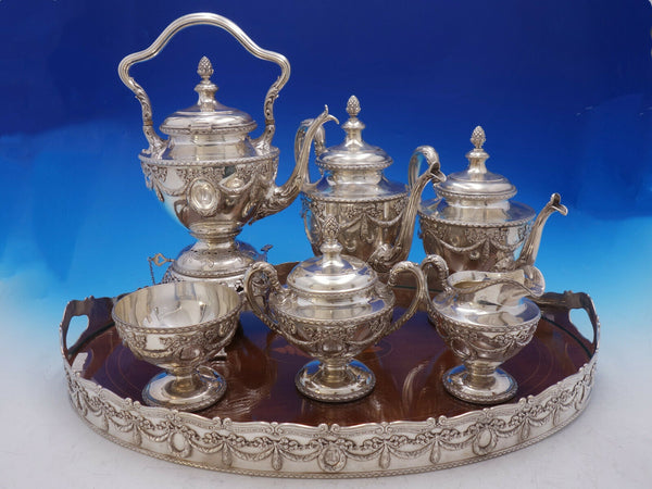 Louis XVI by Shreve Sterling Silver Tea Set with Tray & Kettle on Stand (#4576)