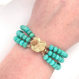 14k Gold 6mm Genuine Natural Campitos Turquoise Bracelet Pansy Clasp (#J6125)