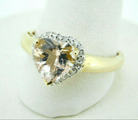 14k Yellow Gold Heart Genuine Natural Morganite Ring with Diamond Halo (#J4427)