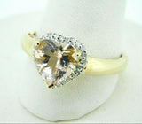 14k Yellow Gold Heart Genuine Natural Morganite Ring with Diamond Halo (#J4427)