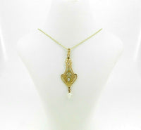 10k Yellow Gold Victorian Lavaliere Pendant with Pearl and Diamond (#J4539)