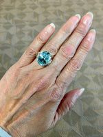 18k White Gold Large 9.45 Carat Genuine Natural Aquamarine Ring (#J5228)