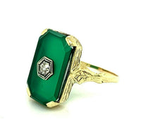 14k Yellow Gold Art Deco Genuine Natural Chrysoprase and Diamond Ring (#J4795)