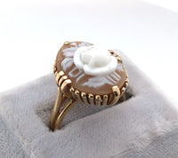 10k Yellow Gold Genuine Natural Shell Cameo Ring Carved with a Rose (#J6216)