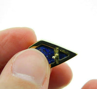 14k Gold Intarsia Stud Earrings with Genuine Natural Opal Lapis Inlay (#J5073)