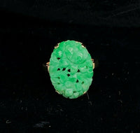 14k Yellow Gold Chinese Export Carved Jade Ring (#J5416)