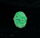 14k Yellow Gold Chinese Export Carved Jade Ring (#J5416)