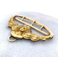 14k Yellow Gold Art Nouveau Figural Woman Buckle (#J5479)