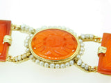 14k Yellow Gold Chinese Export Carved Carnelian Bracelet (#J5061)