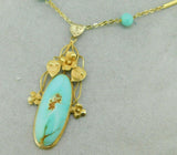 14k Yellow Gold Handmade Arts and Crafts Turquoise Necklace (#J4786)