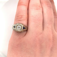 14k White Gold Art Deco .36ct Diamond Men's Ring (#J5549)