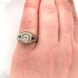 14k White Gold Art Deco .36ct Diamond Men's Ring (#J5549)