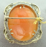 14K Gold Oval Genuine Natural Shell Cameo Brooch with Applied Flowers (#J2146)