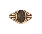 Women's 10k Yellow Gold Fancy Signet Ring with Initial L Antique (#J5864)