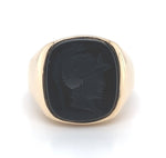 10k Yellow Gold Warrior Intaglio Genuine Natural Black Onyx Men's Ring (#J5832)