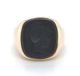 10k Yellow Gold Warrior Intaglio Genuine Natural Black Onyx Men's Ring (#J5832)