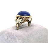 Arts and Crafts 14k Gold Genuine Natural Lapis Ring Applied Leaves (#J5414)