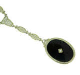 Deco 14k White Gold Filigree Genuine Natural Black Onyx Necklace (#J4671)