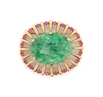 14k Yellow Gold Retro Jadeite Jade and Ruby Pin with GIA Report (#J5665)