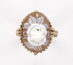 10k Yellow Gold Genuine Natural Shell Cameo Ring Carved with a Rose (#J6216)