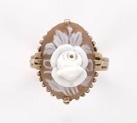 10k Yellow Gold Genuine Natural Shell Cameo Ring Carved with a Rose (#J6216)