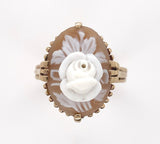 10k Yellow Gold Genuine Natural Shell Cameo Ring Carved with a Rose (#J6216)