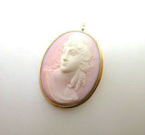 14k Gold Genuine Natural Angel Skin / Conch Shell Cameo Pin Pendant (#J3817)