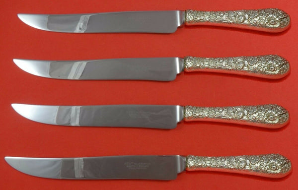 Bridal Bouquet by Alvin Sterling Silver Steak Knife Set 4pc Texas Sized Custom