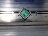 Art Deco Sterling Silver Cigarette Box Case with green stones and enamel (#6109)