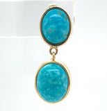 14k Gold 7.41ct TW Genuine Natural Kingman Turquoise Dangle Earrings (#J6126)