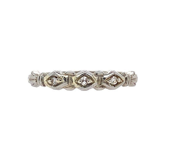 18k White Gold Petite Three Stone Genuine Natural Diamond Ring Band (#J5726)