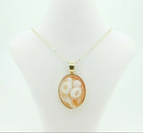 14k Yellow Gold Floral Genuine Natural Shell Cameo Pendant 1 1/4" (#J4324)