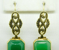 Retro 14k Yellow Gold Dangle Genuine Natural Chrysoprase Earrings (#J4612)