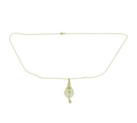 10k Yellow Gold Lavaliere Pendant Diamond Pearls 14k Chain (#J4812)