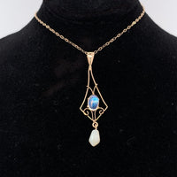 10k Yellow Gold Moonstone Lavaliere Pendant Jewelry (#J5638)